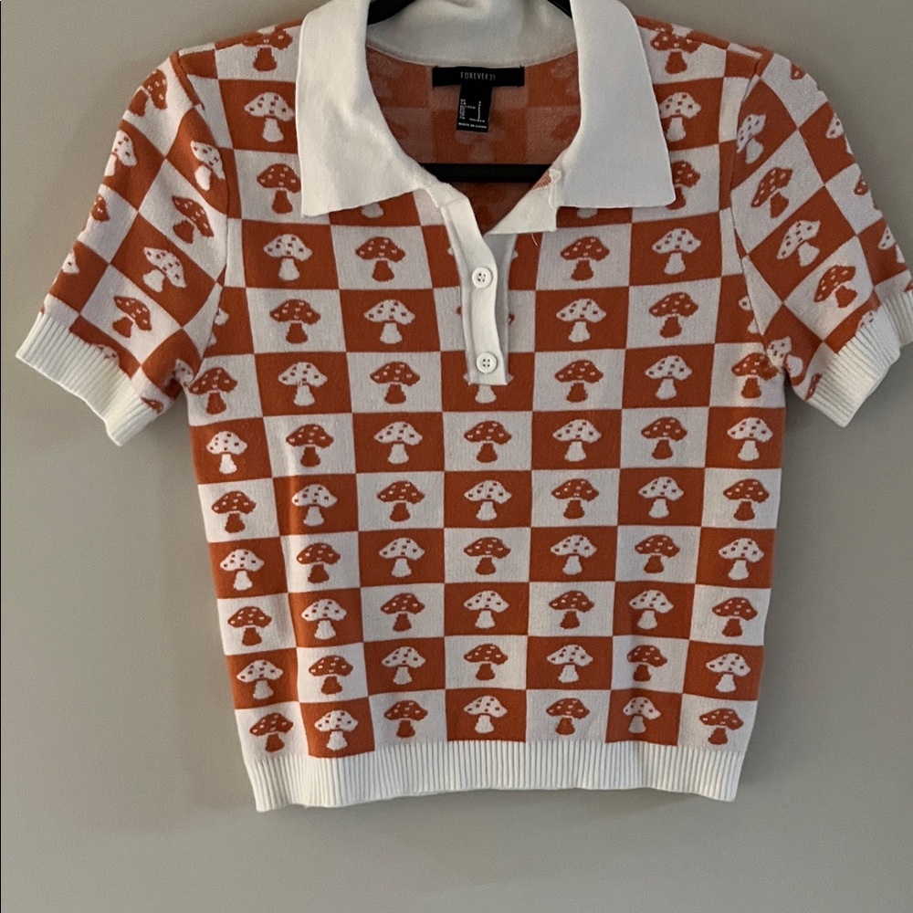 Forever 21 Orange and White Mushroom Blouse